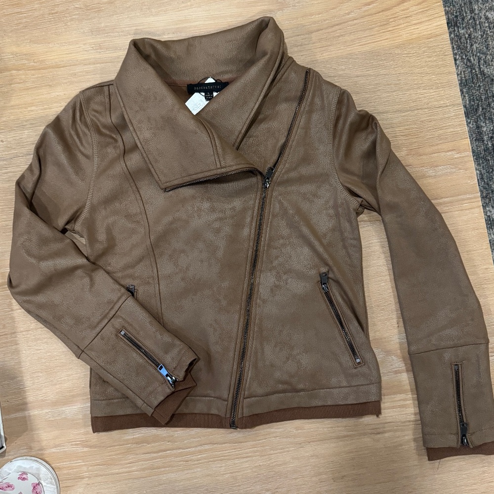 NWT Dance & Marvel, Leather Suede-like Moto Jacket in Tan, Size Large